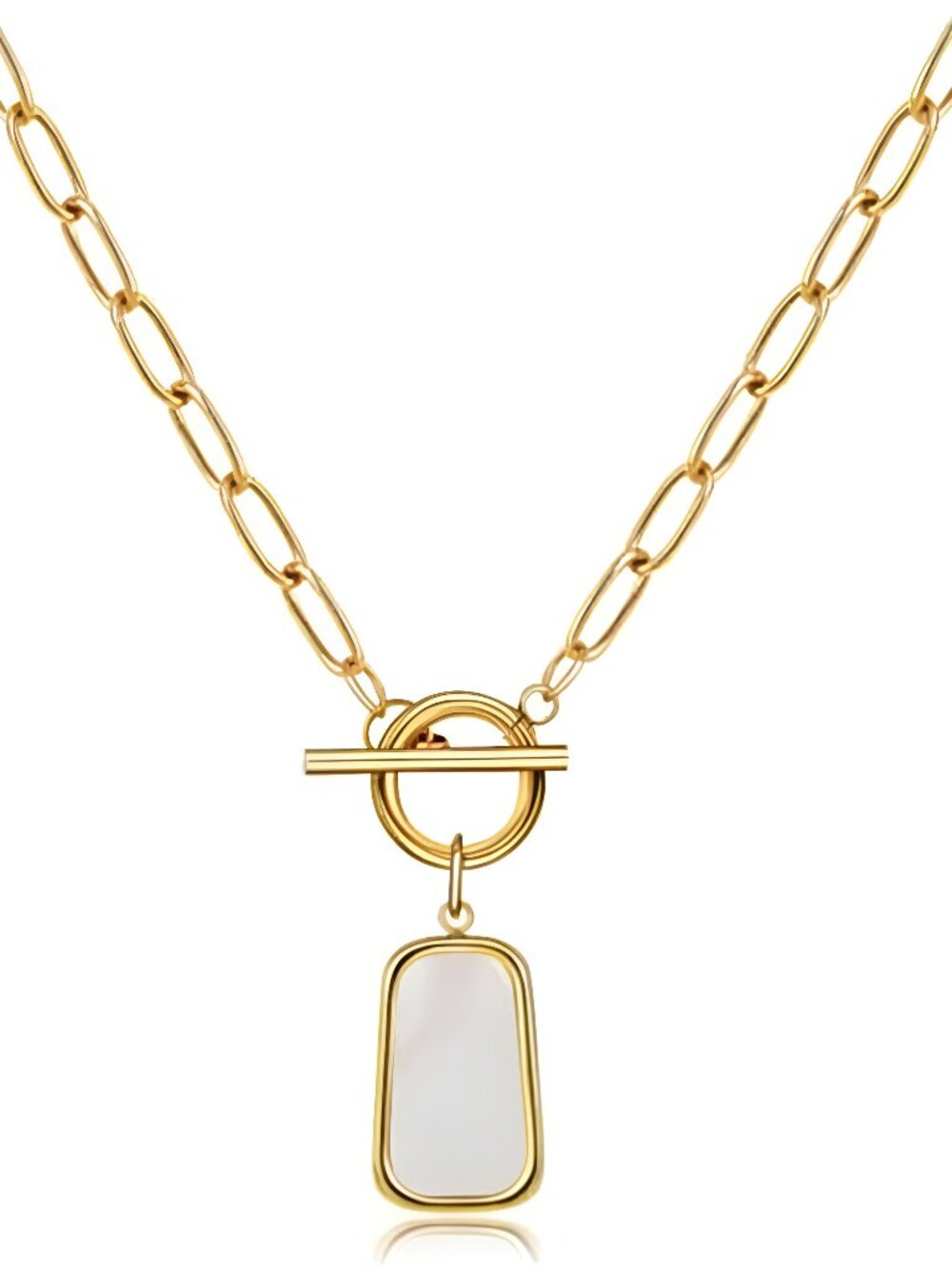 Natural White Sea Shell OT Clasp Long Plate Pendant Necklace For Women Trendy